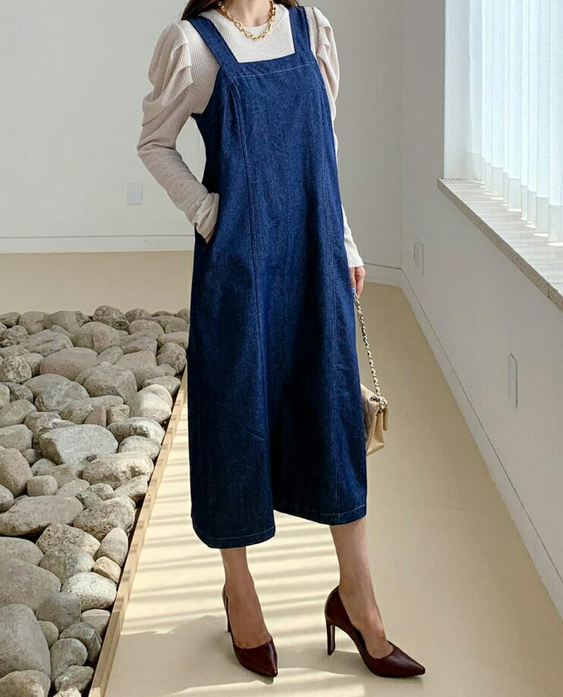 【新作10%OFF】ストラップ付デニムワンピース・全2色・t56829 レディース【ops】【韓国 ファッション ワンピース ロ