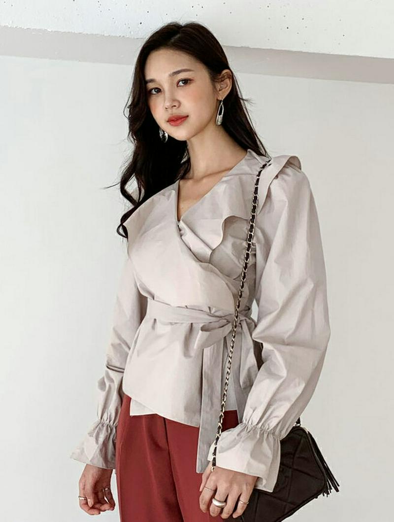 【新作10%OFF】ラッフルラップブラウス・全3色・t56811 レディース【bl】【韓国 ファッション トップス ブラウス ロ