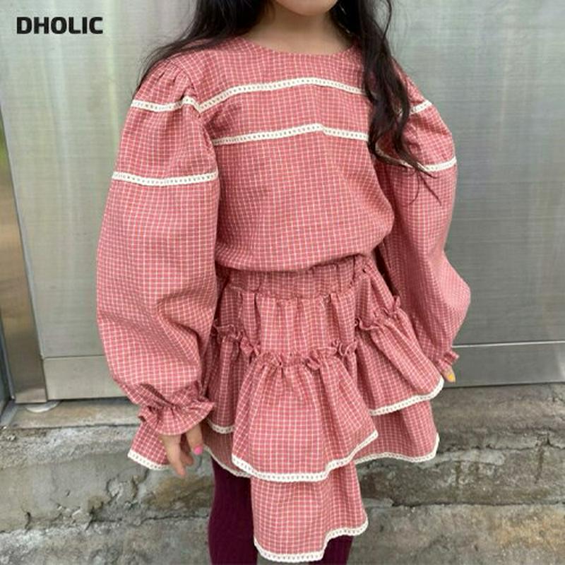 【送料無料】チェック柄トップス&ティアードスカートSET・u05541 キッズ【3~8才】【set】【セットアップ セット se