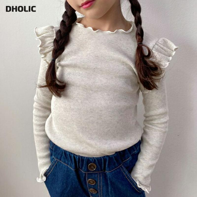フリルウェーブリブTシャツ・u05561 キッズ【3~8才】【tops】【トップス Tシャツ ロングスリーブ 長袖 フリル ウェ