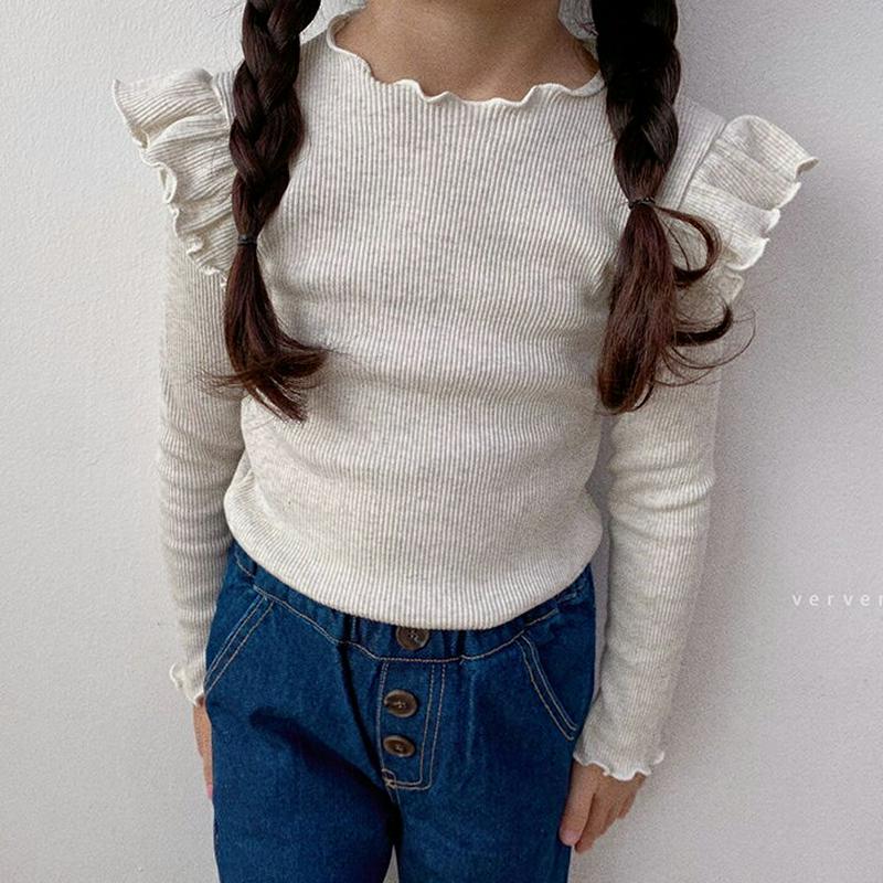 フリルウェーブリブTシャツ・u05561 キッズ【3~8才】【tops】【トップス Tシャツ ロングスリーブ 長袖 フリル ウェ