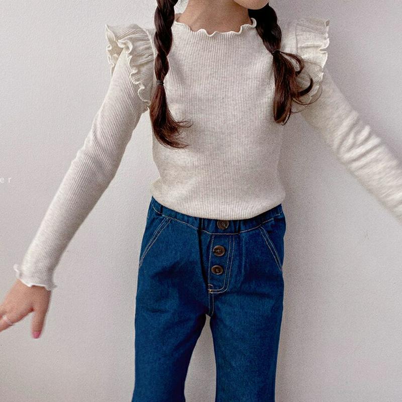 フリルウェーブリブTシャツ・u05561 キッズ【3~8才】【tops】【トップス Tシャツ ロングスリーブ 長袖 フリル ウェ