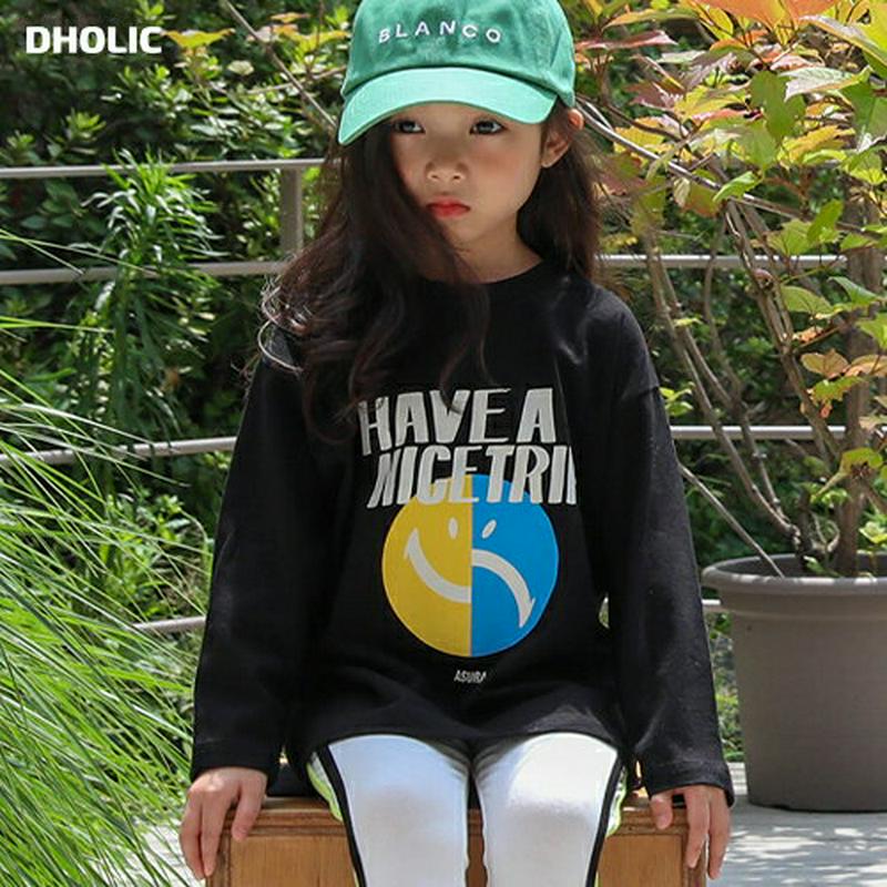 スマイルロゴTシャツ・u05253 キッズ【3~8才】【tops】【トップス Tシャツ 長袖 ロンT スマイル カジュアル ロゴ