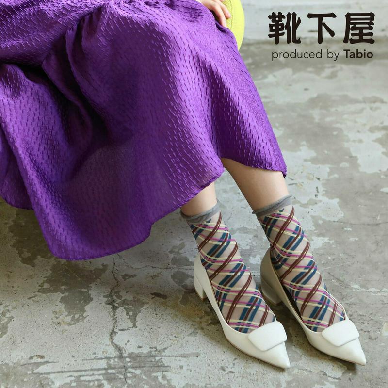 【全品送料無料★〜6/11 23:59迄】【あす楽】【Tabio】 シースルーチェックショートソックス / 靴下屋 靴下 タビオ くつ下 ショート レディース 日本製