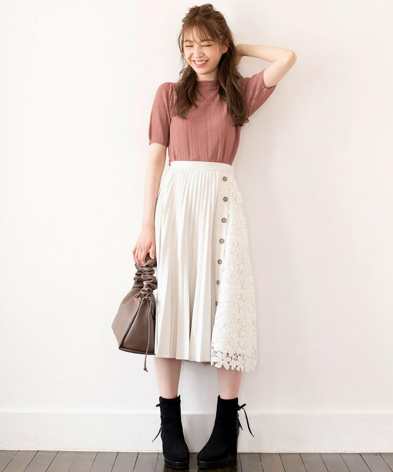 エコレザープリーツレーススカート