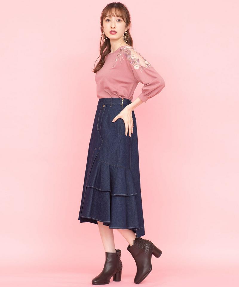 ベロアmix刺繍ニット