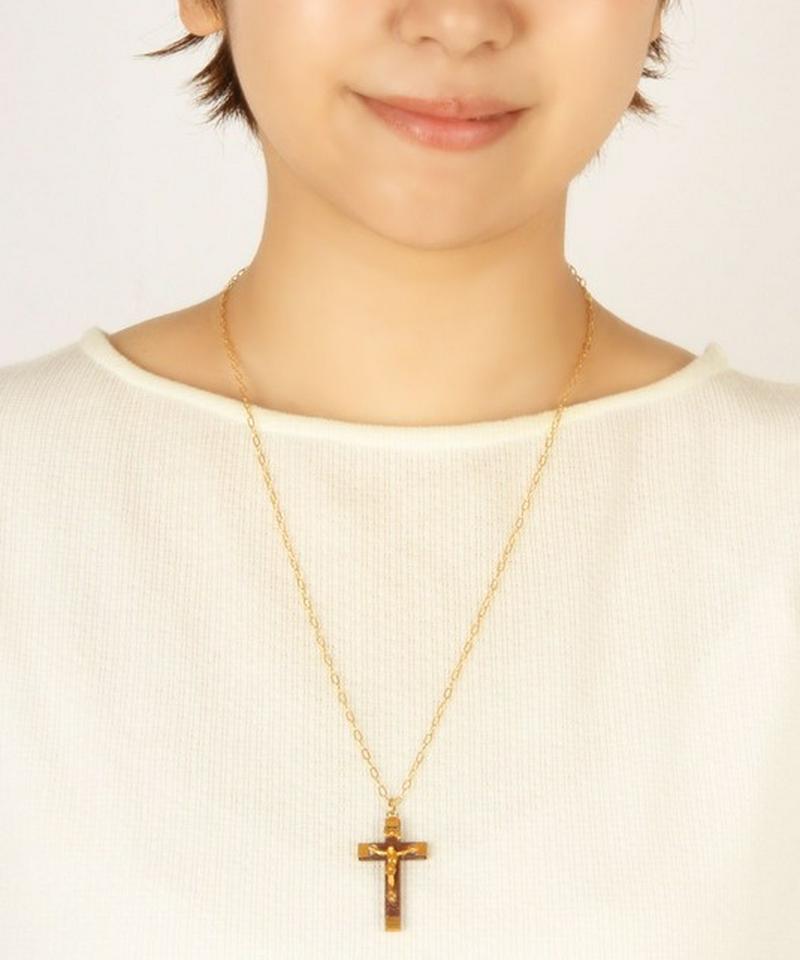 【フランスヴィンテージ】K14GF ブラウンクロスネックレス