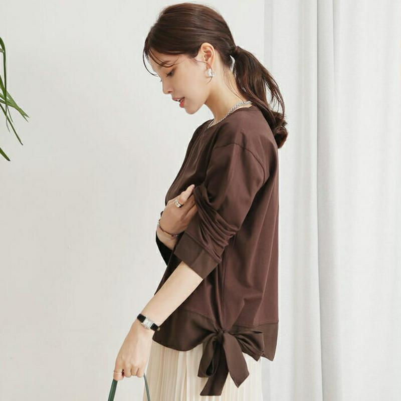 サイドリボンTシャツ・全4色・t63927 レディース【tops】【トップス Tシャツ リボン りぼん サイドリボン 長袖 単色