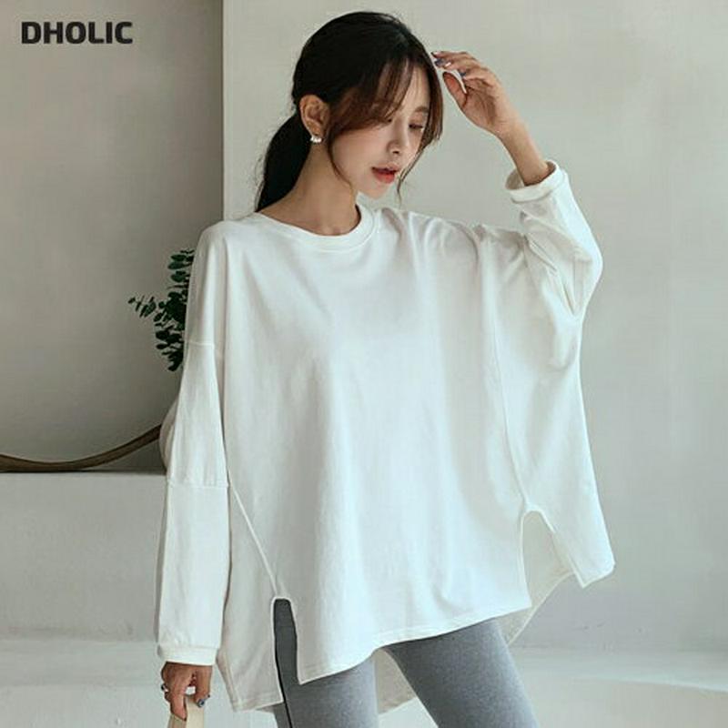 アンバランスルーズTシャツ・全4色・t48069 レディース【tops】【韓国 ファッション トップス Tシャツ 長袖 ラウンド