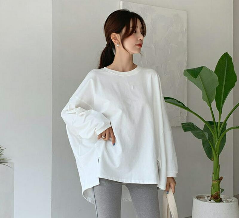 アンバランスルーズTシャツ・全4色・t48069 レディース【tops】【韓国 ファッション トップス Tシャツ 長袖 ラウンド