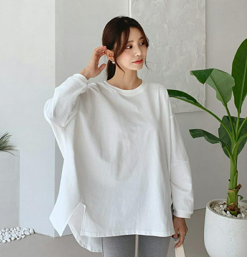 アンバランスルーズTシャツ・全4色・t48069 レディース【tops】【韓国 ファッション トップス Tシャツ 長袖 ラウンド