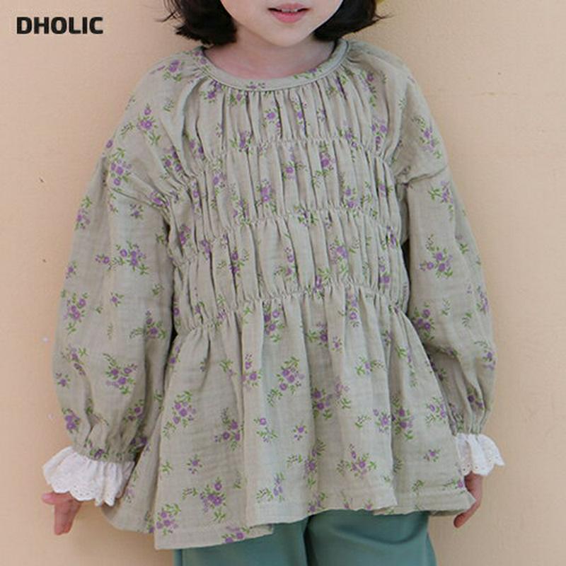 【新作10%OFF】花柄シャーリングブラウス・u05943 キッズ【3~8才】【bl】【トップス ブラウス ロングスリーブ 長袖
