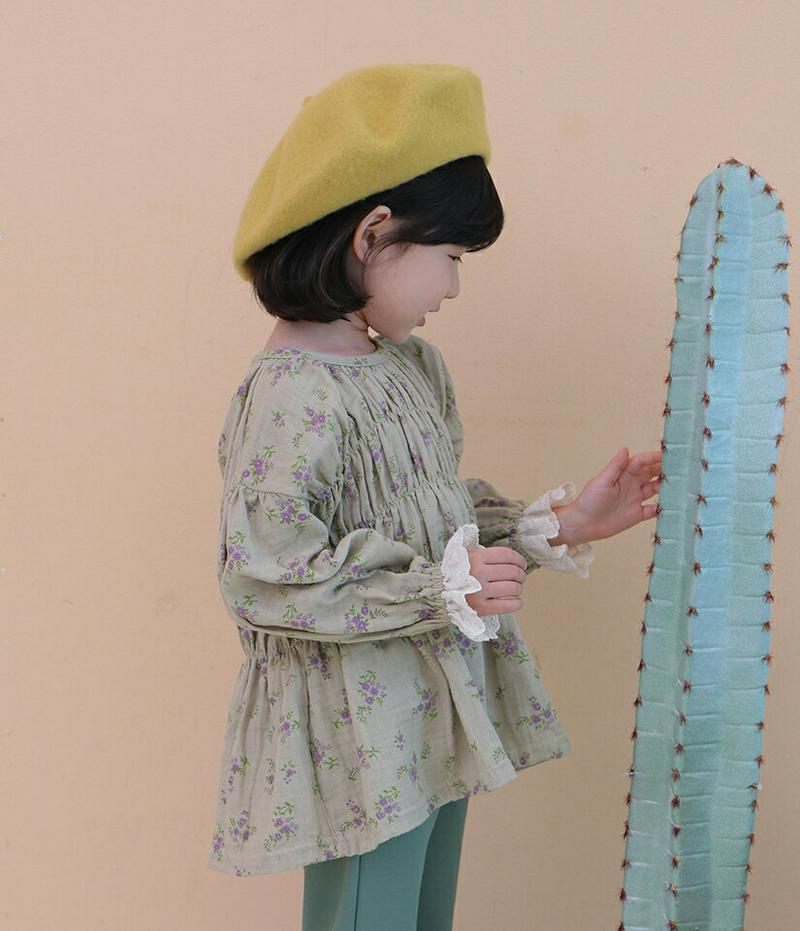 【新作10%OFF】花柄シャーリングブラウス・u05943 キッズ【3~8才】【bl】【トップス ブラウス ロングスリーブ 長袖