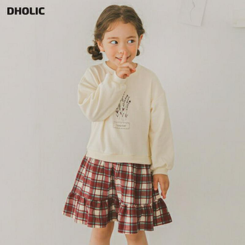 【新作10%OFF】スウェット切替チェックワンピース(アイボリー)・p006041 キッズ【3~8才】【ops】【ワンピース ミ