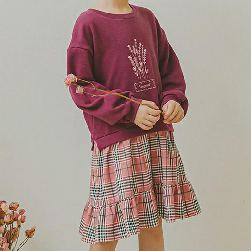 スウェット切替チェックワンピース(ピンク)・p006024 キッズ【3~8才】【ops】【ワンピース ミディ丈 ミディワンピース 長袖 スウェット 切り替え チェック柄 ガーリー かわいい 女の子 韓国 韓国子供服 子供 こども 子供服 こども服】【KIDS】