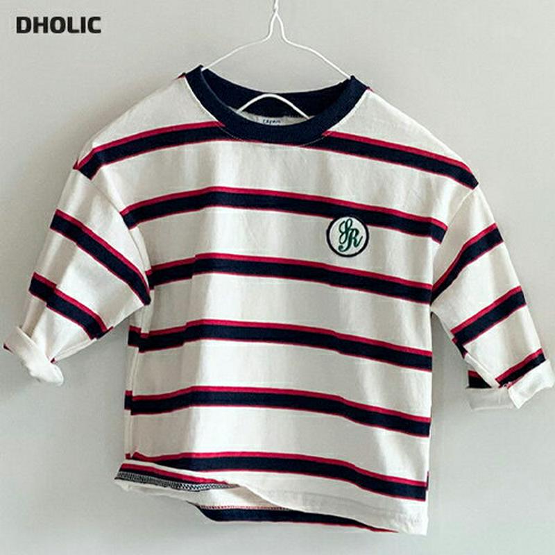 【新作10%OFF】バイカラーボーダーワッペンTシャツ・u05974 キッズ【3~8才】【tops】【トップス Tシャツ 長袖 