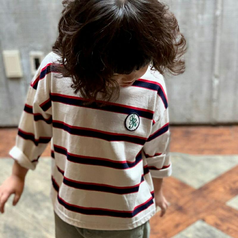 【新作10%OFF】バイカラーボーダーワッペンTシャツ・u05974 キッズ【3~8才】【tops】【トップス Tシャツ 長袖 