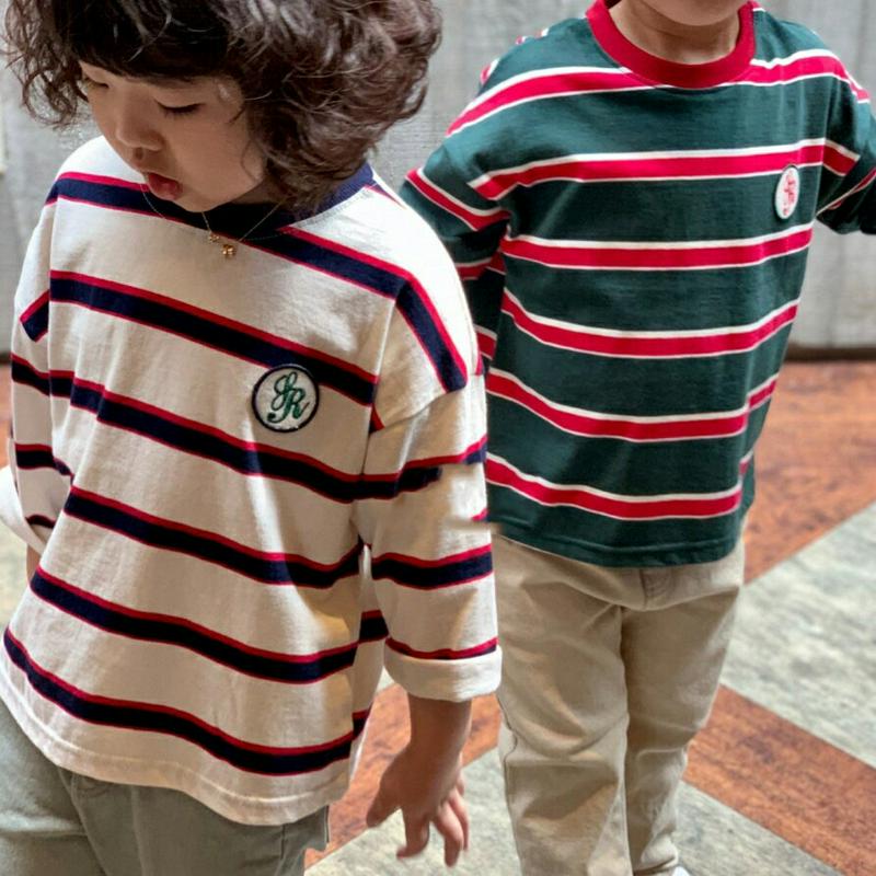 【新作10%OFF】バイカラーボーダーワッペンTシャツ・u05974 キッズ【3~8才】【tops】【トップス Tシャツ 長袖 