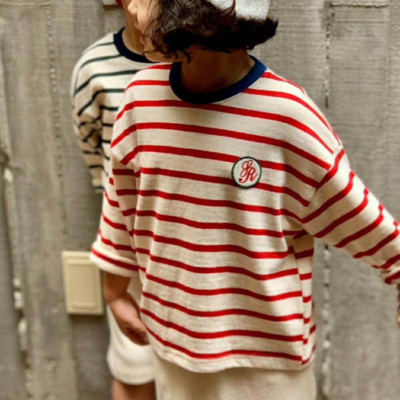 【新作10%OFF】レタリングワッペンボーダーTシャツ・u05990 キッズ【3~8才】【tops】【トップス Tシャツ 長袖 