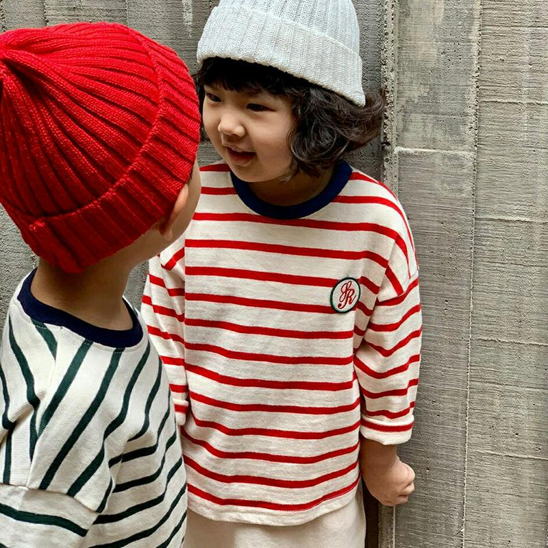 【新作10%OFF】レタリングワッペンボーダーTシャツ・u05990 キッズ【3~8才】【tops】【トップス Tシャツ 長袖 