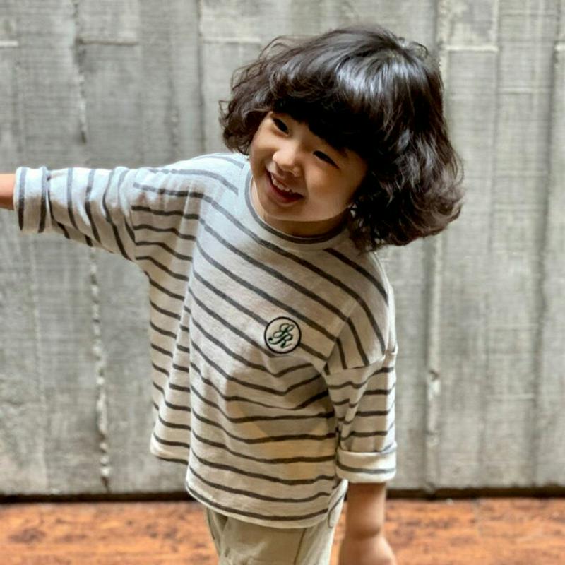 【新作10%OFF】ワッペンボーダーTシャツ・u05940 キッズ【3~8才】【tops】【トップス Tシャツ ロングスリーブ 