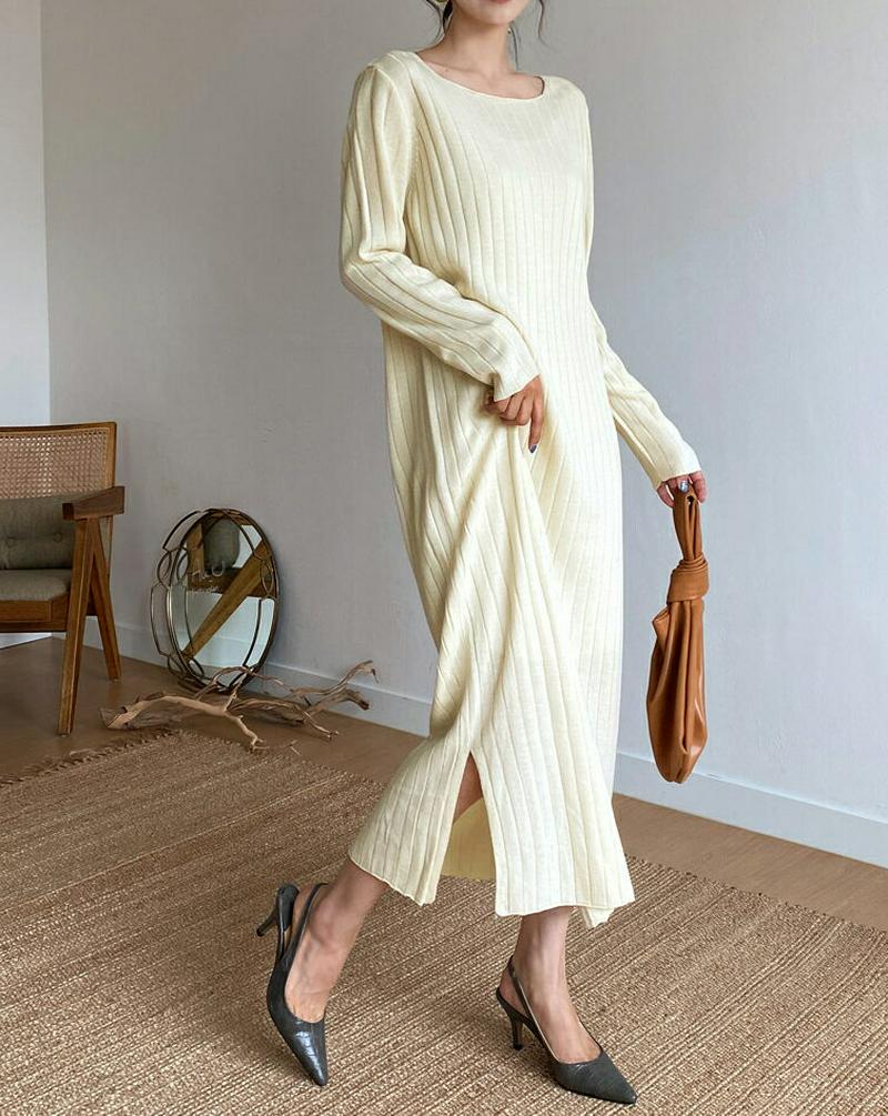 【新作10%OFF】リブニットワンピース・全3色・t60699 レディース【ops】【韓国 ファッション ワンピース ロングワン