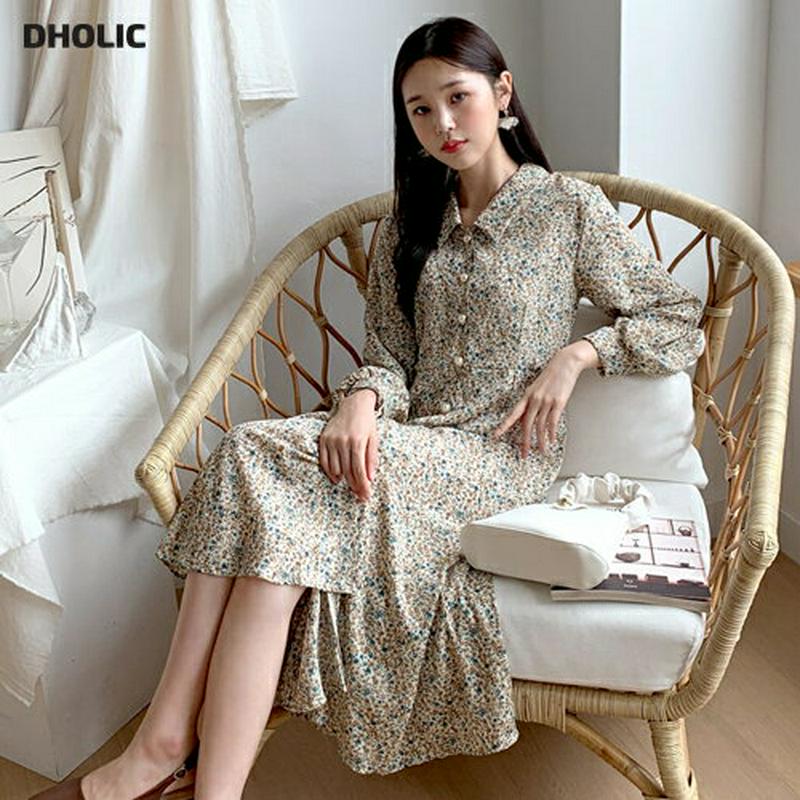 【新作10%OFF】花柄パールボタンカラーワンピース・全2色・b60700 レディース【ops】【韓国 ファッション ワンピース