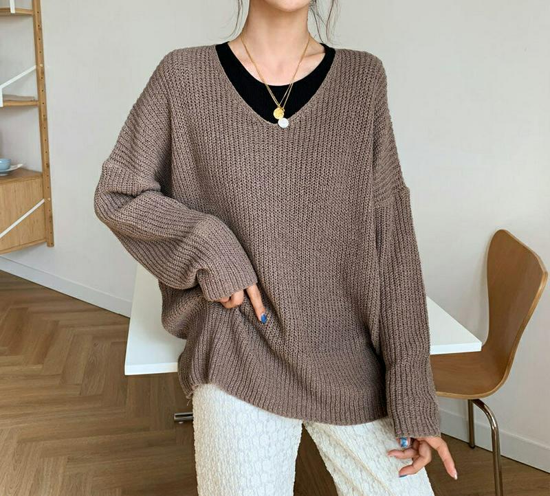 【新作10%OFF】ルーズVネックニット・全5色・b60691 レディース【tops】【韓国 ファッション トップス ニット ニ