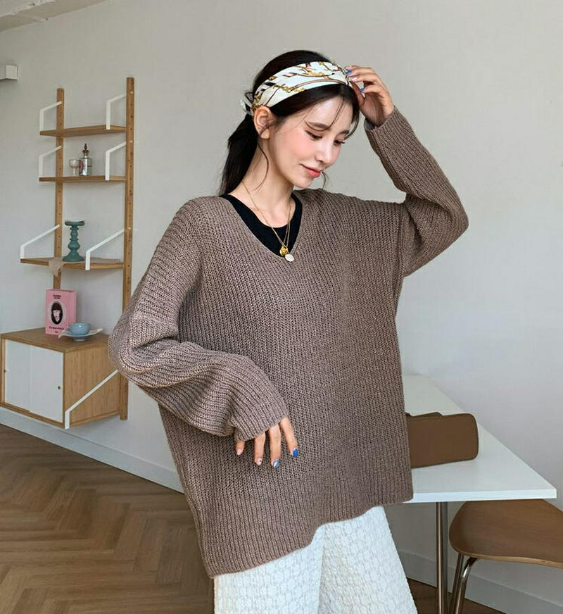 【新作10%OFF】ルーズVネックニット・全5色・b60691 レディース【tops】【韓国 ファッション トップス ニット ニ