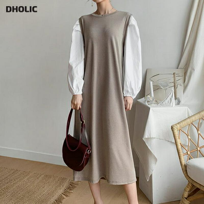 【新作10%OFF】コントラストパフワンピース・全2色・b60729 レディース【ops】【韓国 ファッション ワンピース ロン