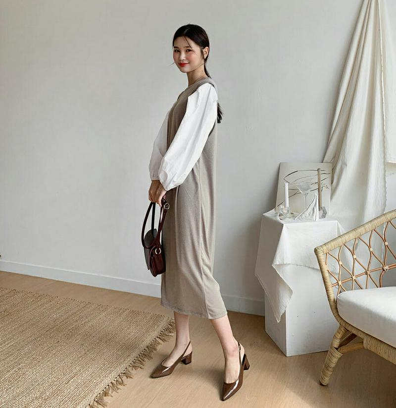 【新作10%OFF】コントラストパフワンピース・全2色・b60729 レディース【ops】【韓国 ファッション ワンピース ロン
