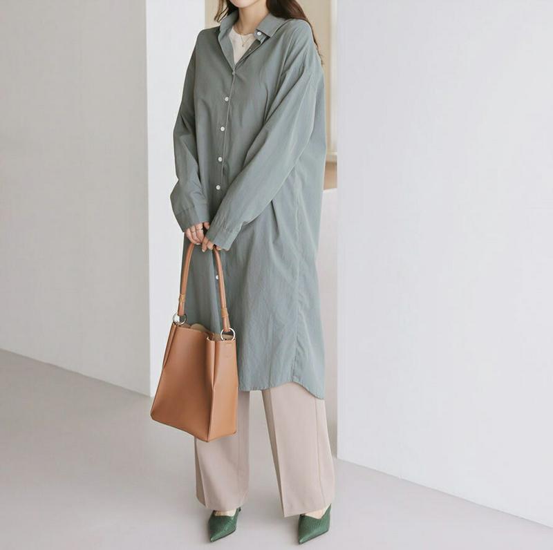 【新作10%OFF】ロングシャツ・全3色・t63995 レディース【bl】【韓国 ファッション トップス シャツ ロング丈 ロン