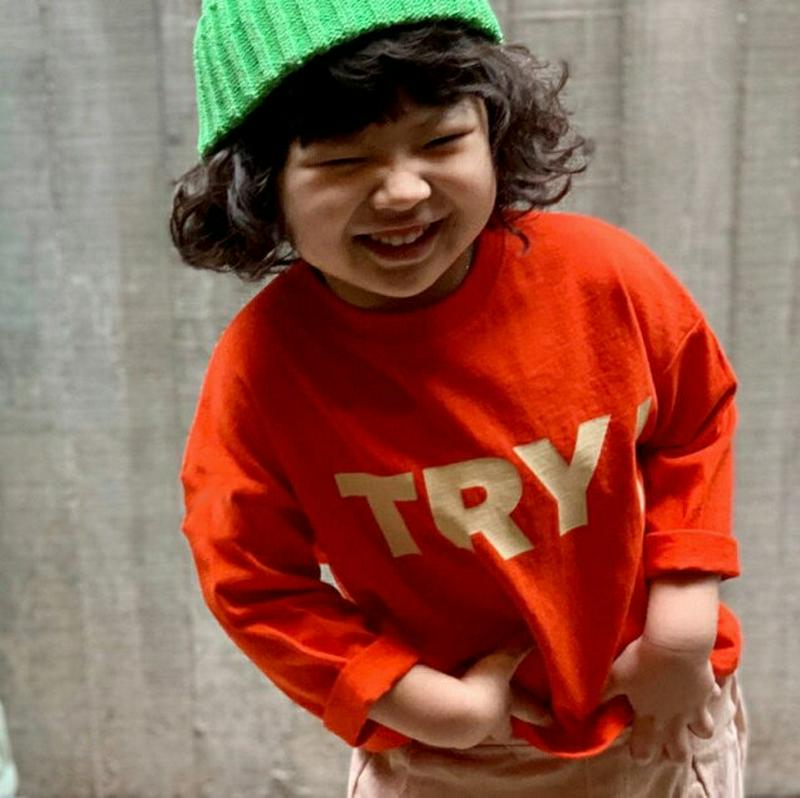 【新作10%OFF】TRYレタリングTシャツ・u05952 キッズ【3~8才】【tops】【トップス Tシャツ ロングスリーブ 