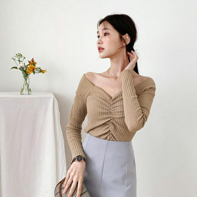 【新作10%OFF】ギャザーリブTシャツ・全4色・t60687 レディース【tops】【韓国 ファッション トップス Tシャツ 