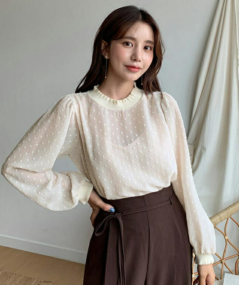【新作10%OFF】ドットテクスチャーブラウス・全2色・b60696 レディース【bl】【韓国 ファッション トップス ブラウス