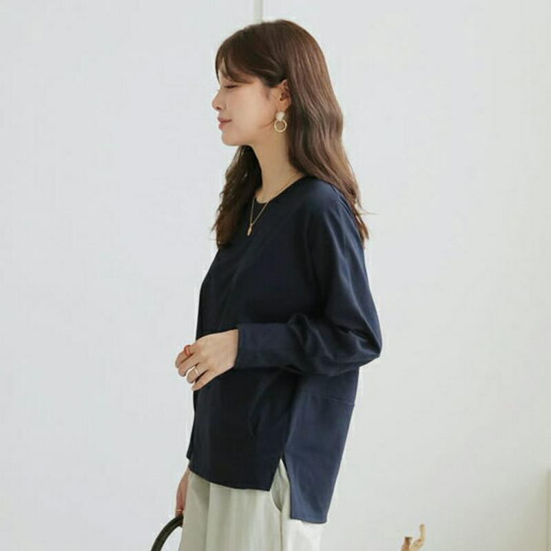 【新作10%OFF】タックスリットTシャツ・全5色・b63972 レディース【tops】【トップス Tシャツ 長袖 ロンT 単色