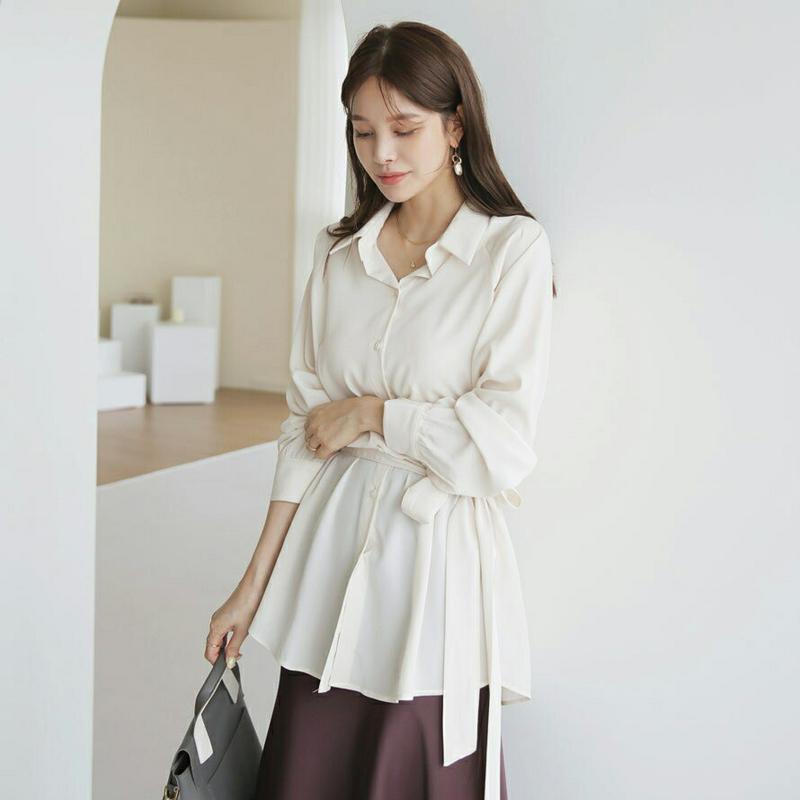 【新作10%OFF】ストラップ付シャツブラウス・全4色・t63986 レディース【bl】【トップス ブラウス 長袖 シャツ シャ