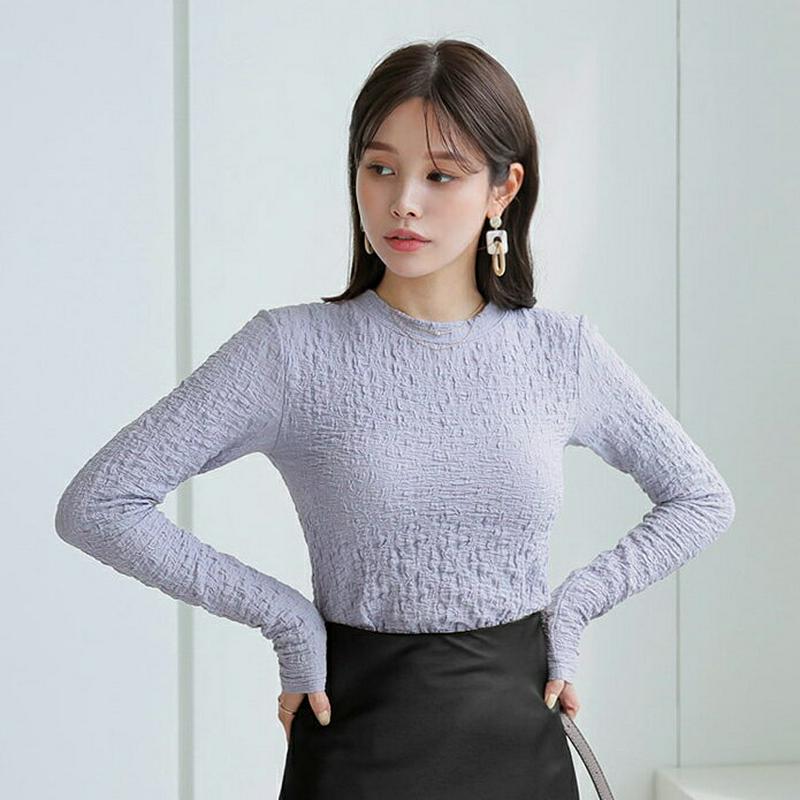【新作10%OFF】ラウンドリンクルTシャツ・全3色・t63979 レディース【tops】【トップス Tシャツ リンクル 長袖 