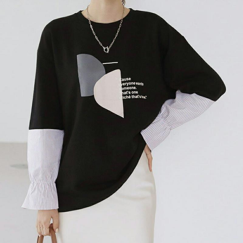 【新作10%OFF】ストライプスリーブプリントスウェット・全4色・b63982 レディース【tops】【トップス スウェット ト