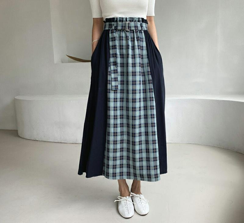 【新作10%OFF】ベルト付チェック配色スカート・全3色・t48022 レディース【sk】【韓国 ファッション ボトムス スカー