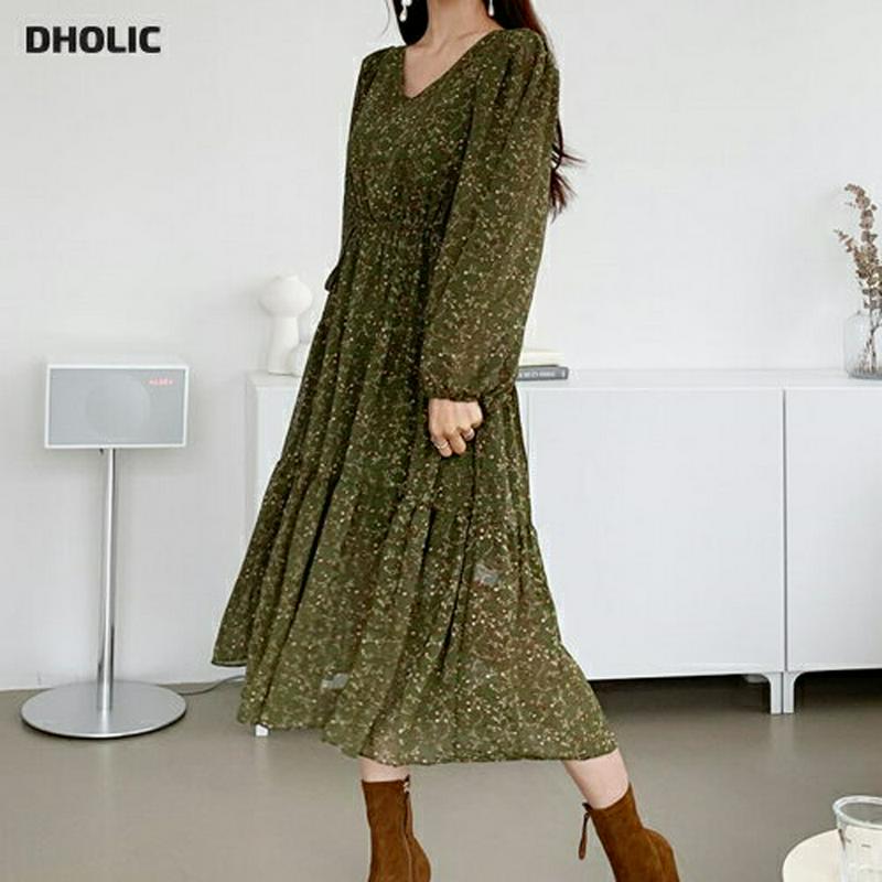 【只今10%OFF】シフォン花柄ドロストワンピース・全3色・t56872 レディース【ops】【韓国 ファッション ワンピース 