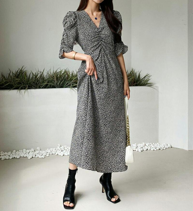 【只今10%OFF】ギャザーレオパードワンピース・全2色・t48014 レディース【ops】【韓国 ファッション ワンピース ロ