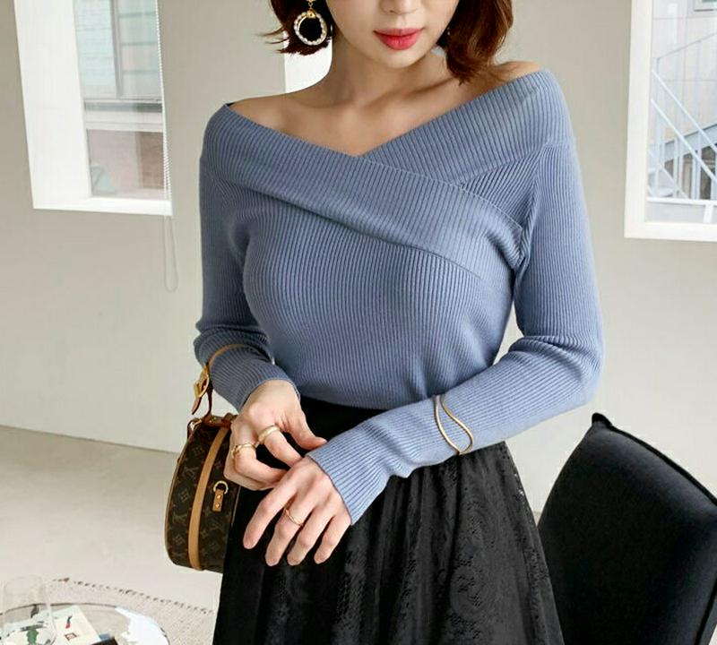【新作10%OFF】クロスVネックニット・全4色・b56848 レディース【tops】【韓国 ファッション トップス ニット ニ