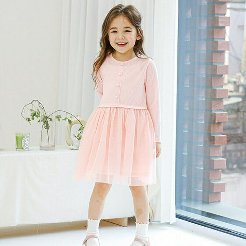 配色チュールワンピース(ピンク)・p005529 キッズ【3~8才】【ops】【ワンピース ミディ丈 ミディワンピース チュール