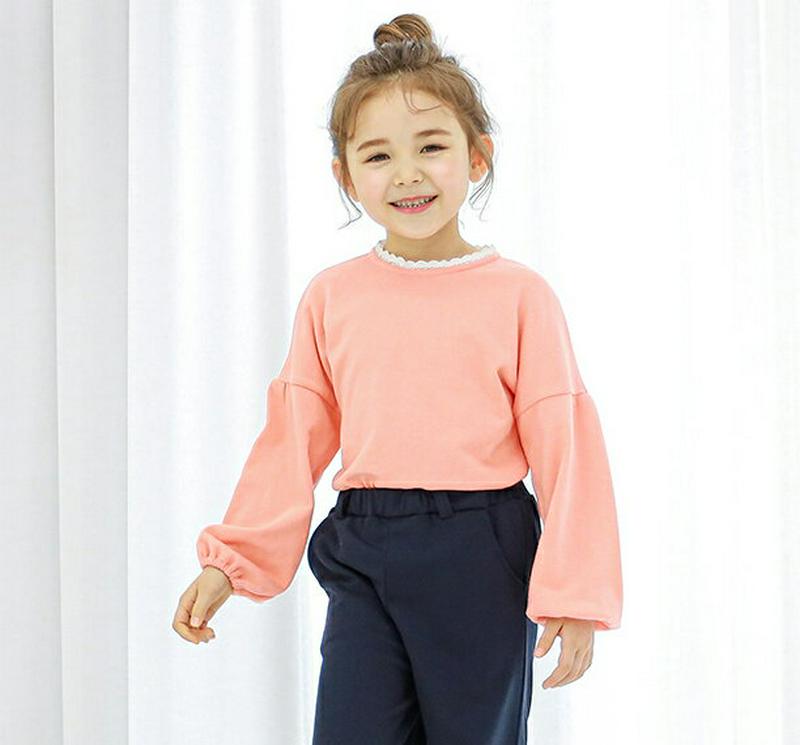 レースネックバルーンTシャツ・p005637 キッズ【3~8才】【tops】【トップス Tシャツ 長袖 バルーンスリーブ レース