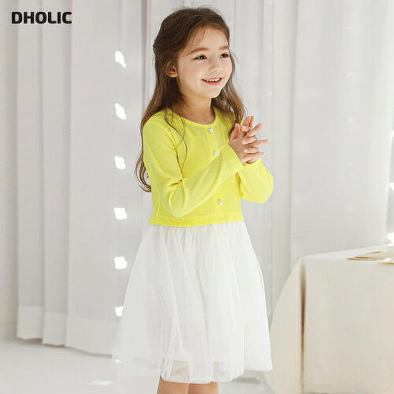 配色チュールワンピース(イエロー)・p005526 キッズ【3~8才】【ops】【ワンピース ミディ丈 ミディワンピース チュー