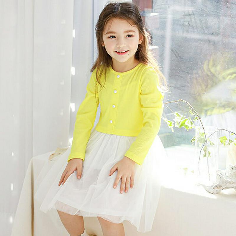 配色チュールワンピース(イエロー)・p005526 キッズ【3~8才】【ops】【ワンピース ミディ丈 ミディワンピース チュー