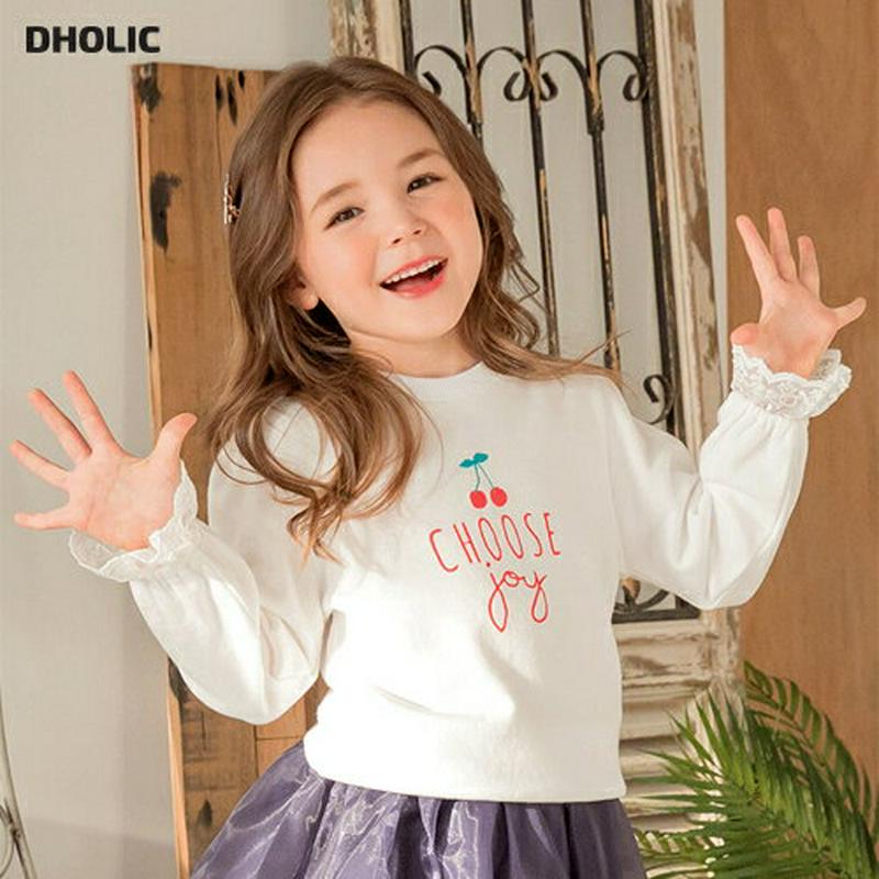 レースカフスチェリースウェット(ホワイト)・p005640 キッズ【3~8才】【tops】【トップス スウェット 長袖 ラウンド