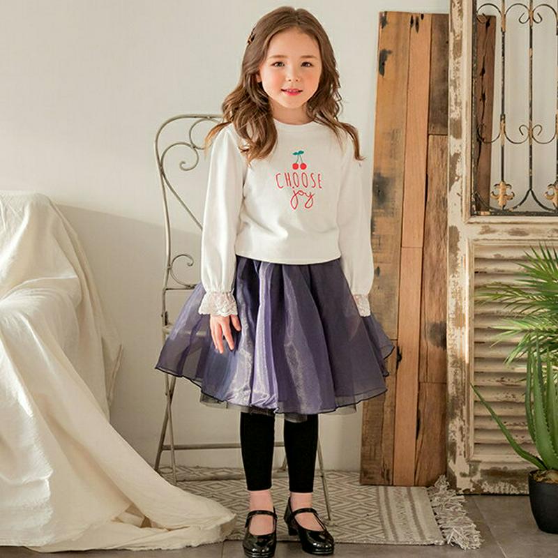 レースカフスチェリースウェット(ホワイト)・p005640 キッズ【3~8才】【tops】【トップス スウェット 長袖 ラウンド