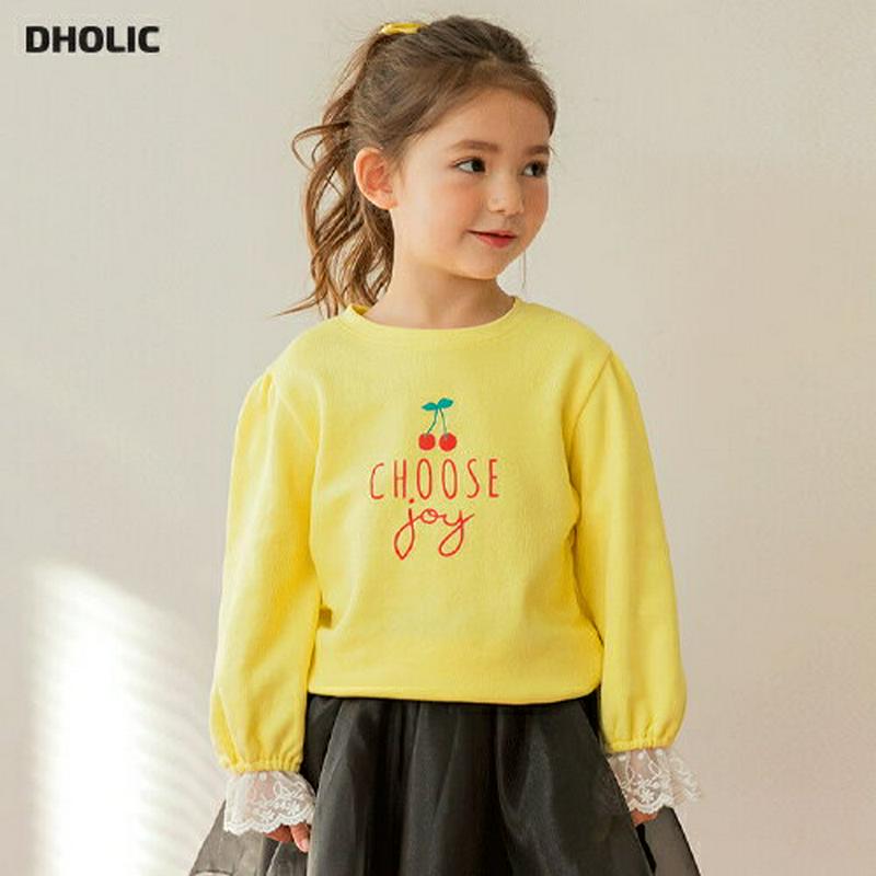 レースカフスチェリースウェット(イエロー)・p005639 キッズ【3~8才】【tops】【トップス スウェット 長袖 ラウンド